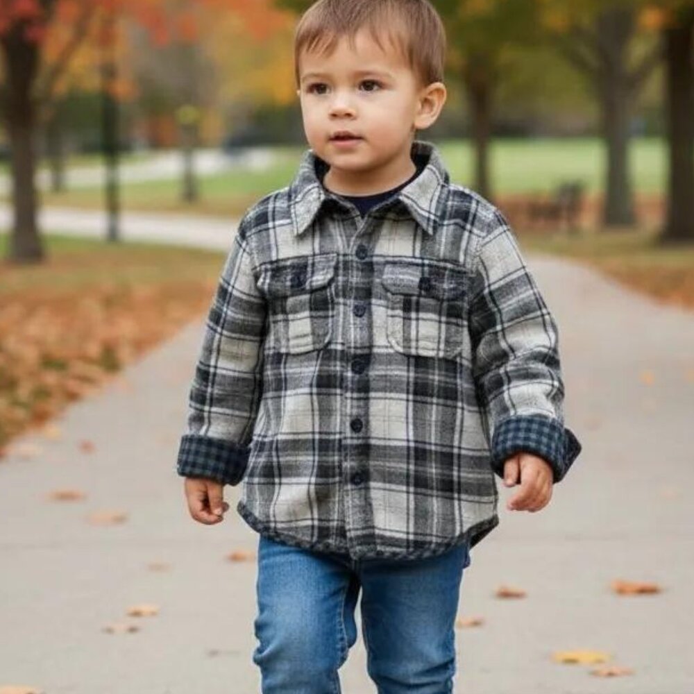 Blu Embroidered Boys Plaid Long-sleeve Flannel Button-down Shirt Size 2 Toddler